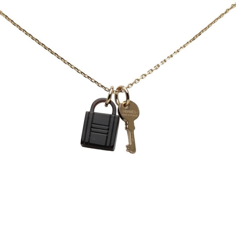 Hermes Amulette Padlock PM Pendant Necklace Plated Buffalo Horn Gold